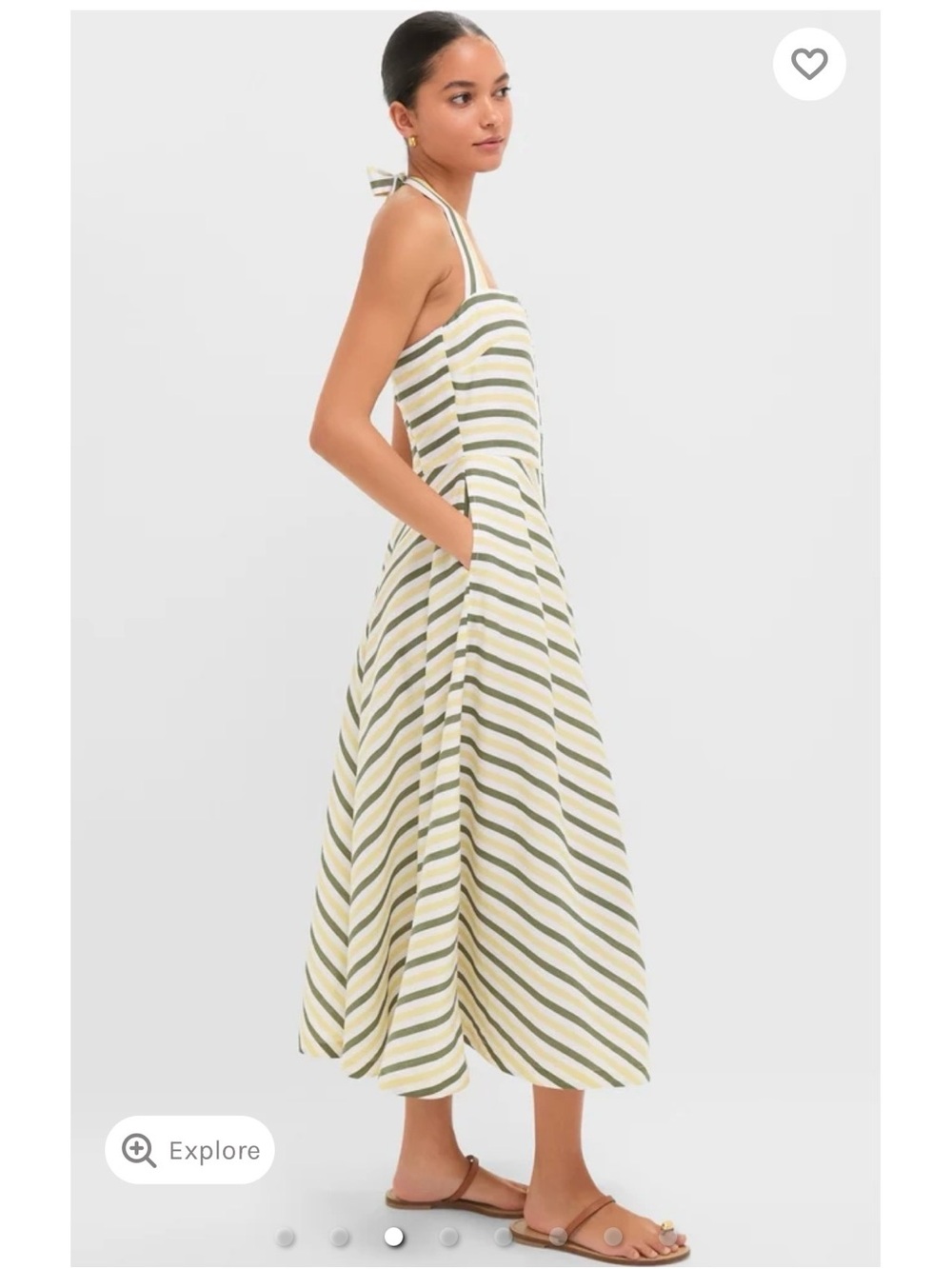 Tuckernuck Striped Halter Midi Dress in Olive Green & White - Picture 2 of 7